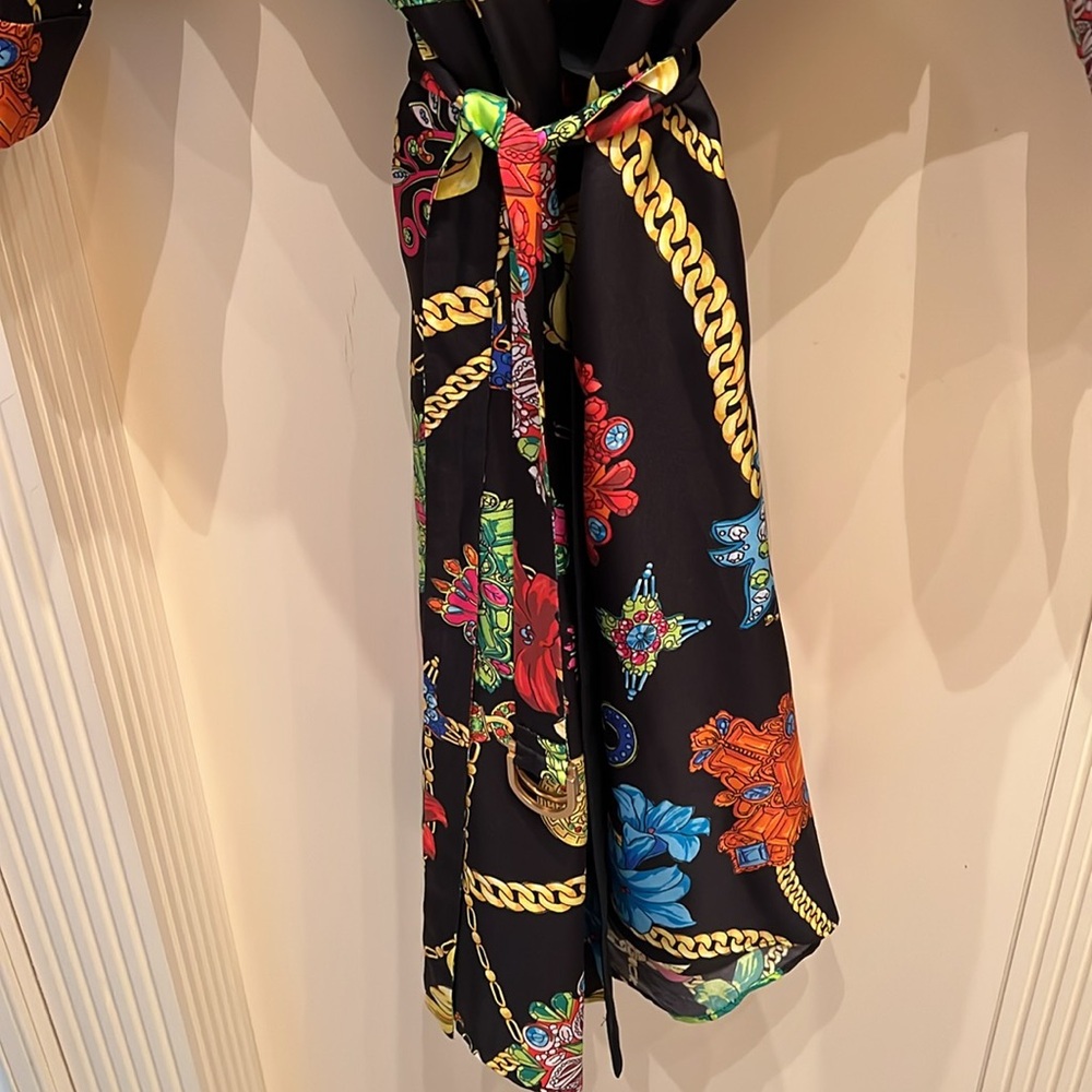 VERSACE Silk Barocco Print Wrap Dress - IT 42 (US M) - Black/Multi - Picture 6 of 11